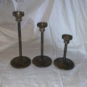 Antique Godinger 3 piece Brass plated steel Candle stick Holders